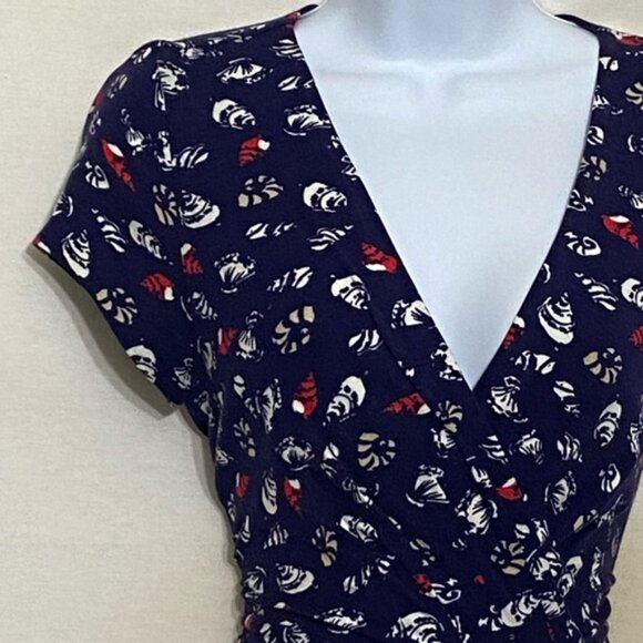 E-178 Laura Ashley Red White &‎ Blue Short Sleeve MIDI Dress Size 6 - Picture 12 of 14